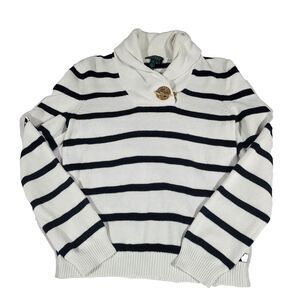 Ralph Lauren Cowl Neck Breton nautical Striped Sweater M‎ Toggle Crest preppy